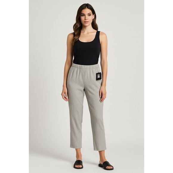 NWT Halston Crinkle Textured Ankle Pants Silver Gray L Stretch Waist | $89 MSRP - Picture 2 of 11